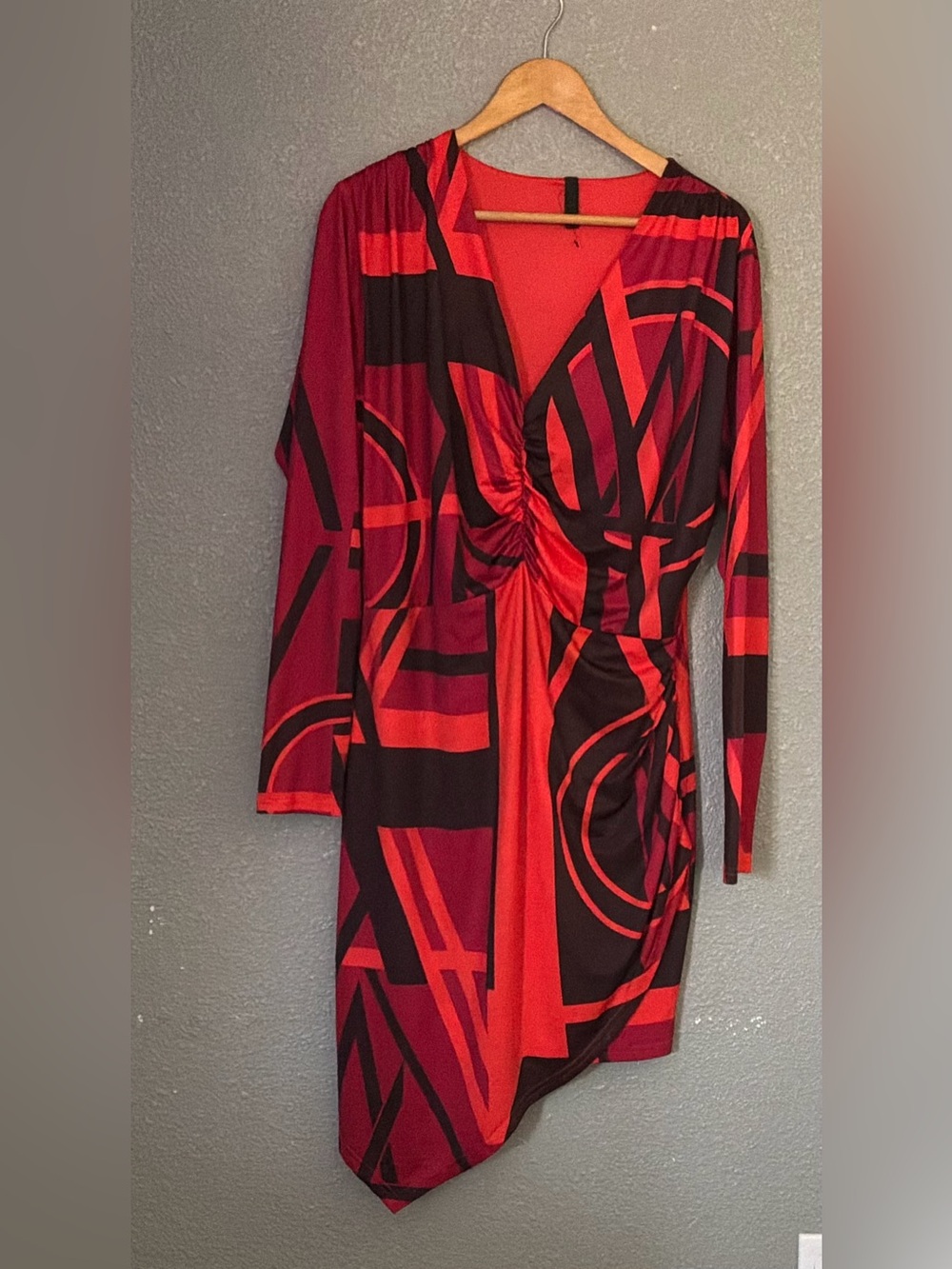 Altar'd State Red & Black Geometric Asymmetrical Twist Dress